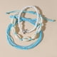 thumbnail image 4 of Pulsera tejida con cuentas de arroz blanco hecha a mano con cordón azul de concha y tortuga tejida para mujer, 4 of 6