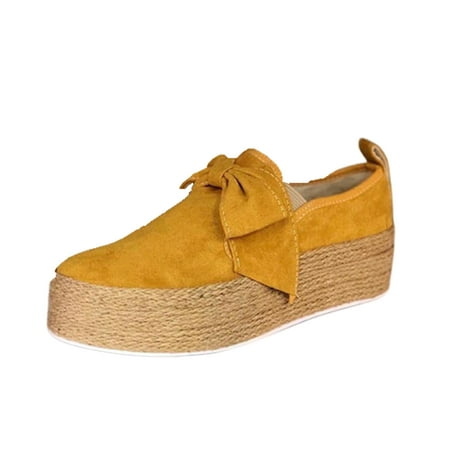 

Womens Vintage Espadrilles Platform Bowknot Loafers Casual Slip On Walking Shoes Dressy Thick Sole Bottom Sneakers