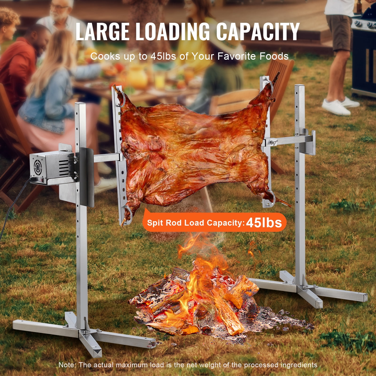 KFFKFF 42W 46" Electric Rotisserie Grill Set with Adjustable Height, Auto Motor Universal Fit Roaster, Stainless Kit, Spit Rod & Heat Guard for 90 lbs Pork & Lamb