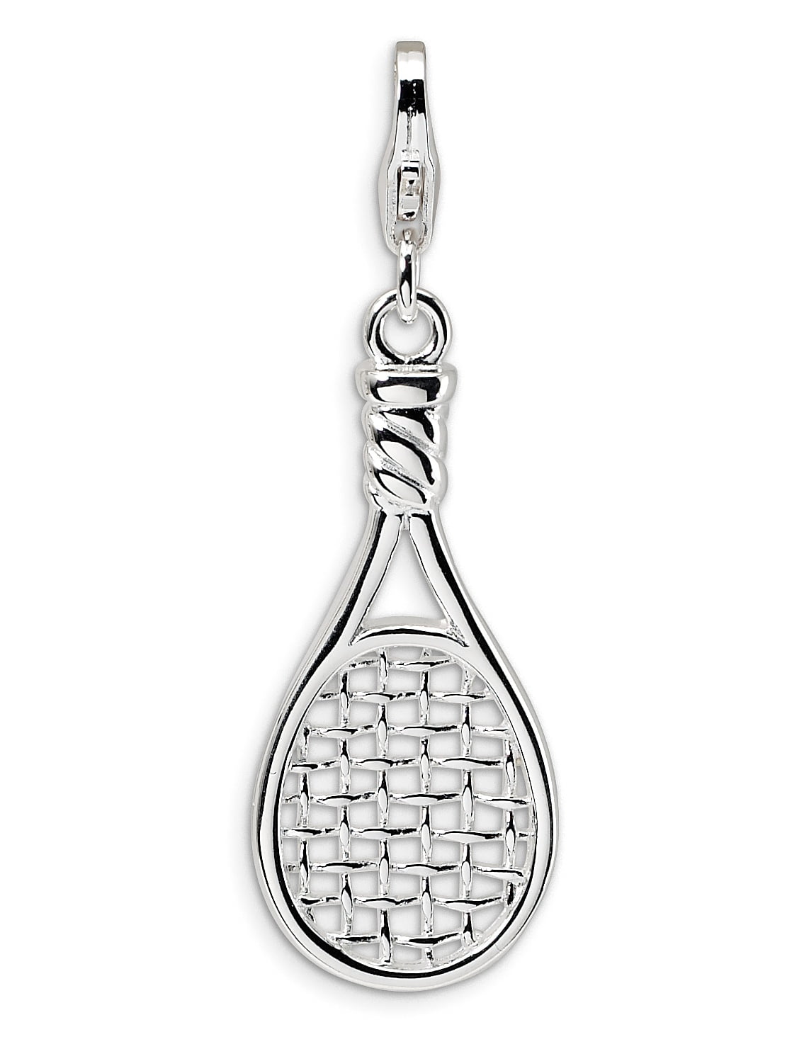 Sterling Silver 3-D Polished Tennis Racquet w/Lobster Clasp Charm 