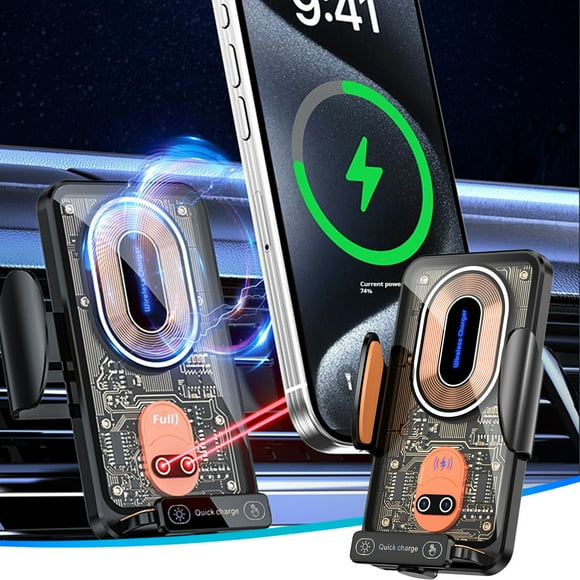 HOARBOEG Car Transparent Mobile Phone Wireless Charging Stand Automatic Induction Opening And Closing Magnetic Alloy Navigation Stand Clearance Sale