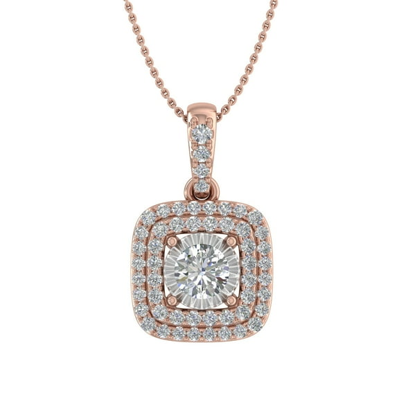 1/3 Carat Diamond Cushion Shaped Pendant Necklace in 14K Rose Gold (Silver Chain Included) Cert (SI1-SI2 Clarity)