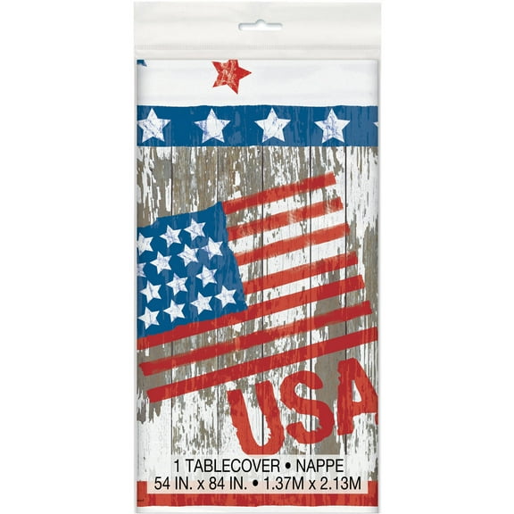 Vintage American Flag Plastic Tablecloth, 84 x 54 in, 1ct