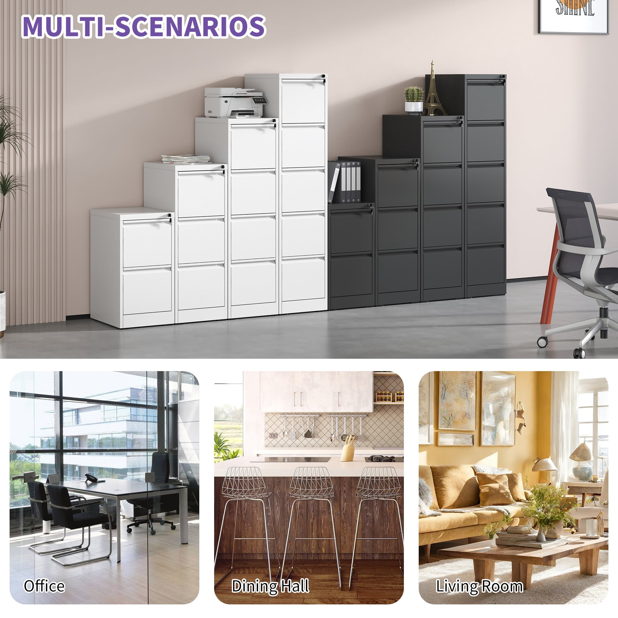 4 Drawer Metal Vertical File Cabinet with Lock Office Home Steel Vertical File Cabinet for A4 Legal/Letter Size