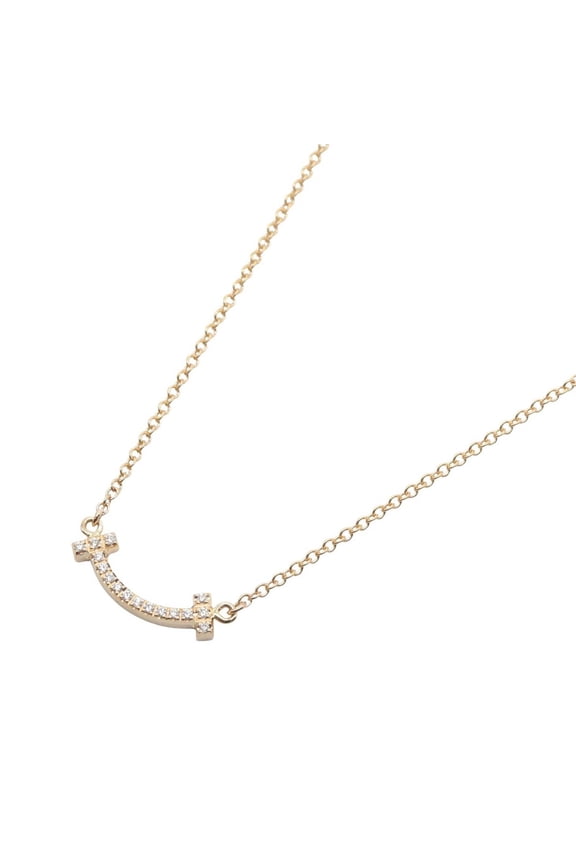 Pre-Owned Tiffany & Co. T Smile Mini Diamond Necklace, 18K Pink Gold (PG), Diamond, Women's,...
