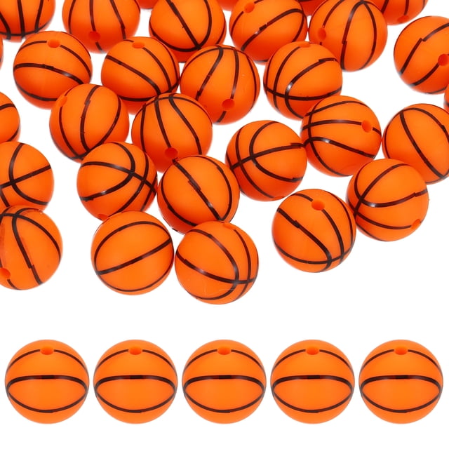 35-Pack Cuentas de Balón Deportivo 15mm Naranja Rojo Redondas Sueltas de Goma para Manualidades DIY/Pulsera/Collar