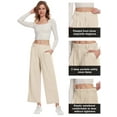 thumbnail image 5 of Satankud Women's Wide Leg Pants 27" High Waisted Waffle Knit Casual Slacks Work Pants Business Palazzo Trousers with Pockets Beige XS, 5 of 11