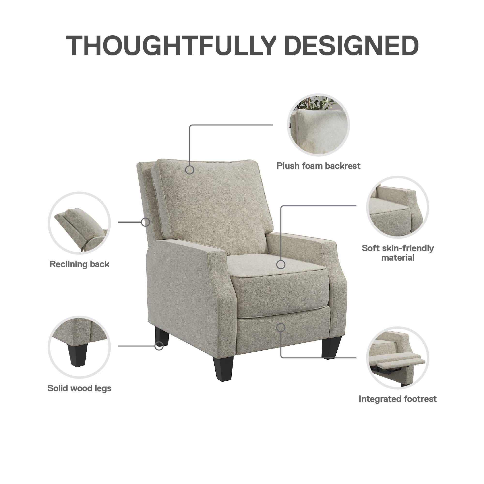 DHP Randen Pushback Recliner Chair for Living Room, Beige Linen