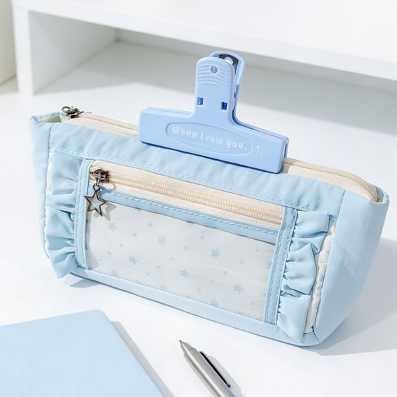 FEOLGEHLY Large Capacity Cute Pencil Case, Multi-Layer Partition Pencil Pouch with Zipper, Durable Stylish Pen Case Bag Pouch Holder Box, Organizing for Study, Office, Travel Supplies(Light Blue)