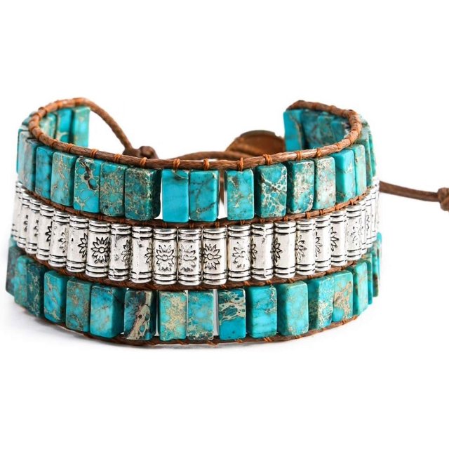 GHSDFBB Bracelet Statue de Poignet en Perles de Pierre Naturelle Fait Main 3 Rangées Grand Collection de Bijoux