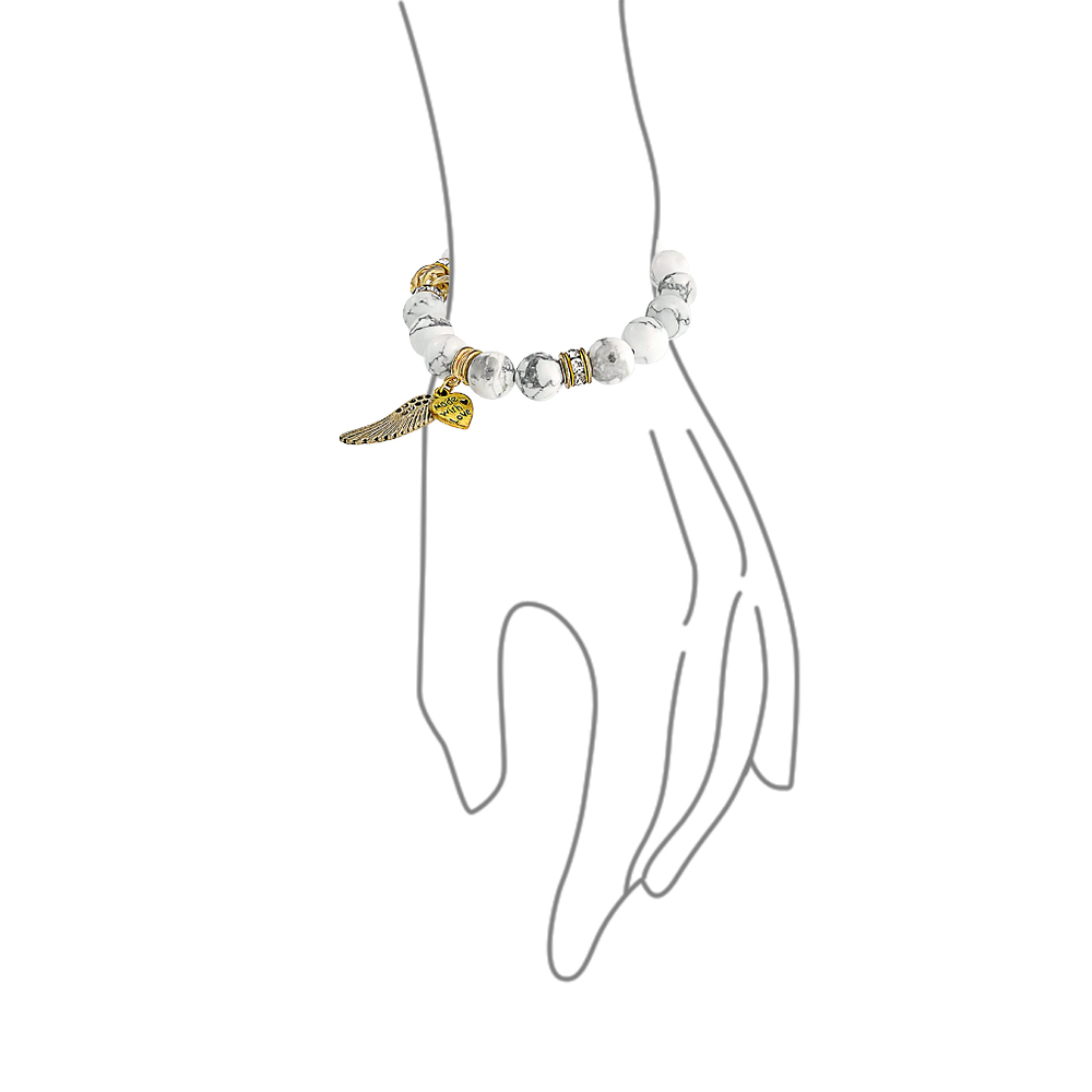 Bling Jewelry White Angel Wing Charm Stretch Bracelet Bead Howlite Charm Gold Plated - image 4 of 6