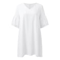 thumbnail image 4 of YAYUBA Vacation Outfits for Women Fashion Loose Casual Solid Color V Neck Five Quarter Sleeve Flared Sleeve Dress Resort Wear for Women, 4 of 5