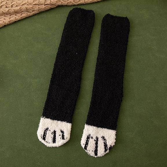 Christmas Black Thigh High Socks Autumn Stockingswomen Fuzzy Socks Cozy Soft Fluffy Cute Animal Slipper Socks Sleeping Warm Socks for