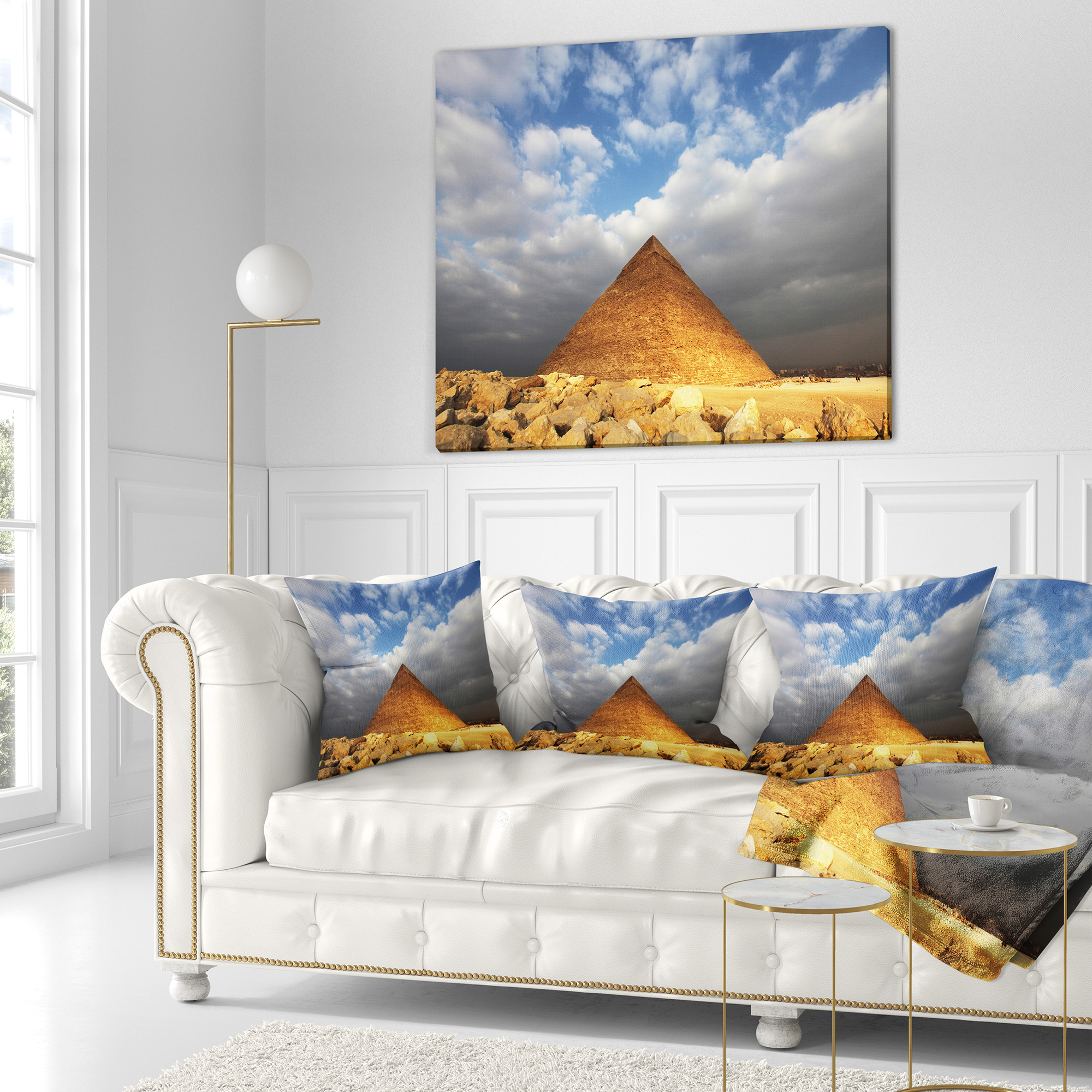 Designart Egyptian Pyramid under Bright Sky - African Landscape Printed Throw Pillow - 18x18