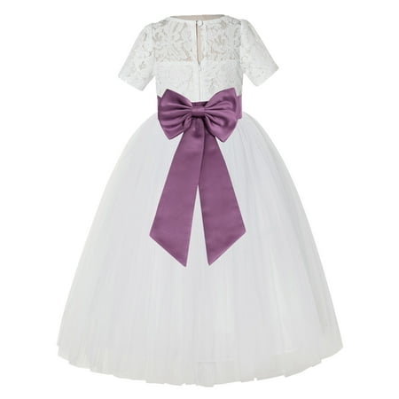 

Ivory Floral Lace Vintage Flower Girl Dresses for Wedding Pageant LG2T