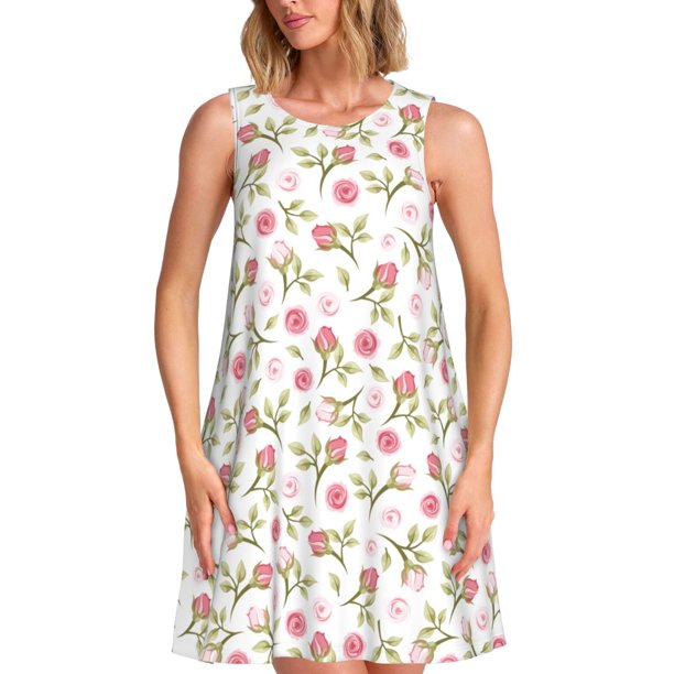Disketp Rose Flowers para Vestido sin Mangas para Mujeres, Vestidos de Verano para Mujeres, Casual y Holgado para la Playa