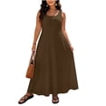 thumbnail image 3 of YuXingFu Vacation Dresses for Women Plus Size Maxi Crew Neck Plus Size Womens Dress Sleeveless for Vacation Long Casual Summer Brown XXXXXL, 3 of 9