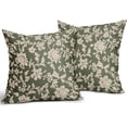 thumbnail image 4 of Dark Sage Green Floral Pillow Covers 18x18 Set of 2 Cream Vintage Flower Block Print Pattern Decorative Throw Pillowcases Outdoor Rustic Farmhouse Square Cushion Cases Decor for Home Couch Sofa Bed, 4 of 7
