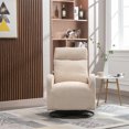 thumbnail image 2 of Upholstered Recliner Chair, Comfy Swivel Glider Chair Leisure Chair with Metal Base and Side Pocket, Modern Rocking Chair Single Sofa with High Backest for Living Room Bedroom Office, Beige, 2 of 7