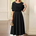 thumbnail image 2 of Afdoent Women's Dresses Elegant Solid Color Waist Cinching Short Sleeve Dress Of The Bride/Groom Party Boho Beach Dress, 2 of 7