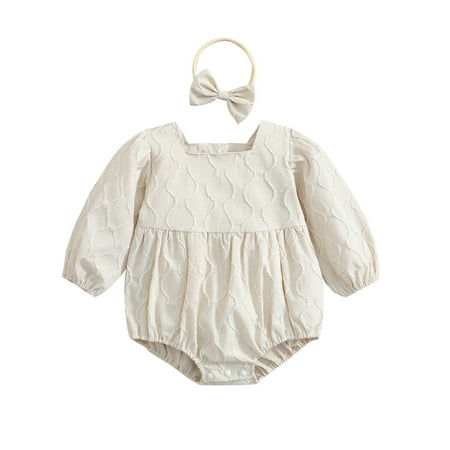 

Nokpsedcb Infant Baby Girl Vintage Romper Bodysuit Bubble Square Neck Long Sleeve Jumpsuit Outfit Cute Photography Clothes Apricot 18-24 Months