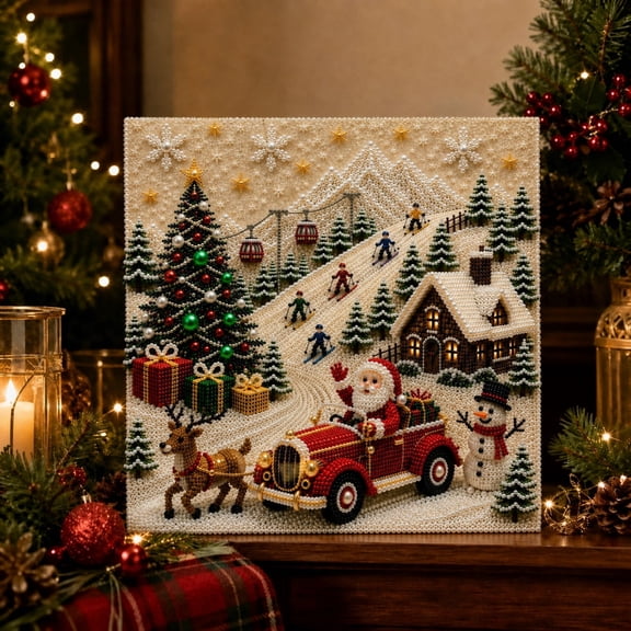 Premium 3D Pearl Christmas Wall Art Kit, Canvas DIY Bead Painting, Large Wall Decor, Pearl Art Kit for Adults, Holiday Gift(Christmas-H)