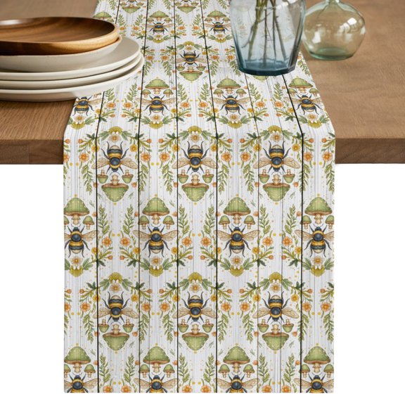 Table Runners 120 Inches Long Dress Scarves, Classic Bees Farmhouse Coffee/Dining/Kitchen Table Decor Table Runner for Living Room, Summer Spring Floral Animals Wooden 13x120 Inch