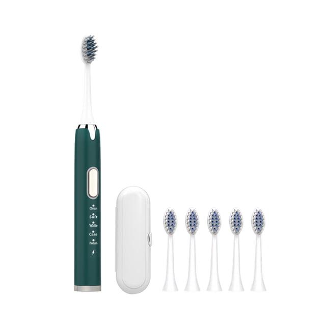 Rechargeable Sonic Toothbrush with Smart Timer, IPX7 Waterproof Design, 19000 Strokes Per Minute, 5 Cleaning Modes, Includes 6 Replacement Heads and Storage Box