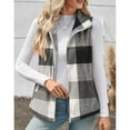 thumbnail image 3 of Ltctricy Women's Fleece Vest Tops Plaid Sleeveless Lapel Zip up Fuzzy Warm Casual Jackets Plush Outwear Coats with Pockets(Black,XX-Large), 3 of 6