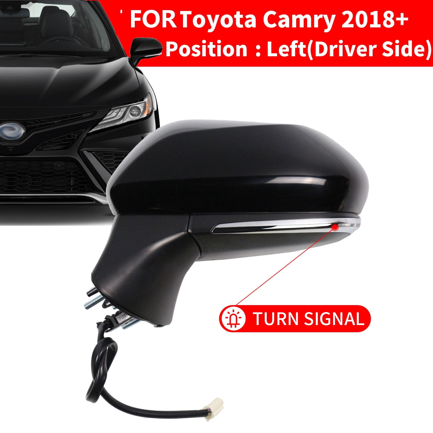 Left Driver Side Mirror for 2018-2024 Toyota Camry Power Heated Lamp Door Mirror for 2018 2019 2020 2021 2022 2023 2024 Toyota Camry Sedan Accessory, Black