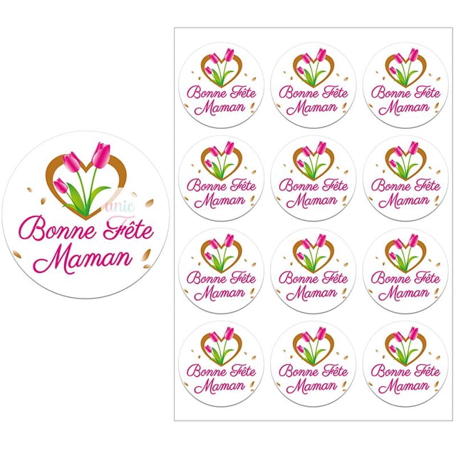 Bonne Fête Maman French Happy Mother's Day Decor Stickers Labels Joyeuse Fête Des Mères Floral Self-adhesive Paper Labels4.5cm-48pcs Gao Jinjia LED
