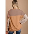 thumbnail image 3 of Women's Khaki Color Block Long Sleeve Ribbed Loose Top, 3 of 5