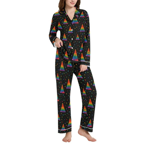 joogoo Pajamas Set for Women Christmas Tree Rainbows Long Sleeve Pjs Loungewear L