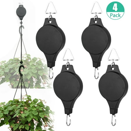 Garden Pot Hangers EEEKit 4/3/2/1 PACK Plant Pulley Retractable Hanger, Hanging Planters Flower Basket Hook, Plant Hanger Hanging Garden Baskets Pots and Birds Feeder Hang High Up and Pull Down to Water and Feed, Black ()