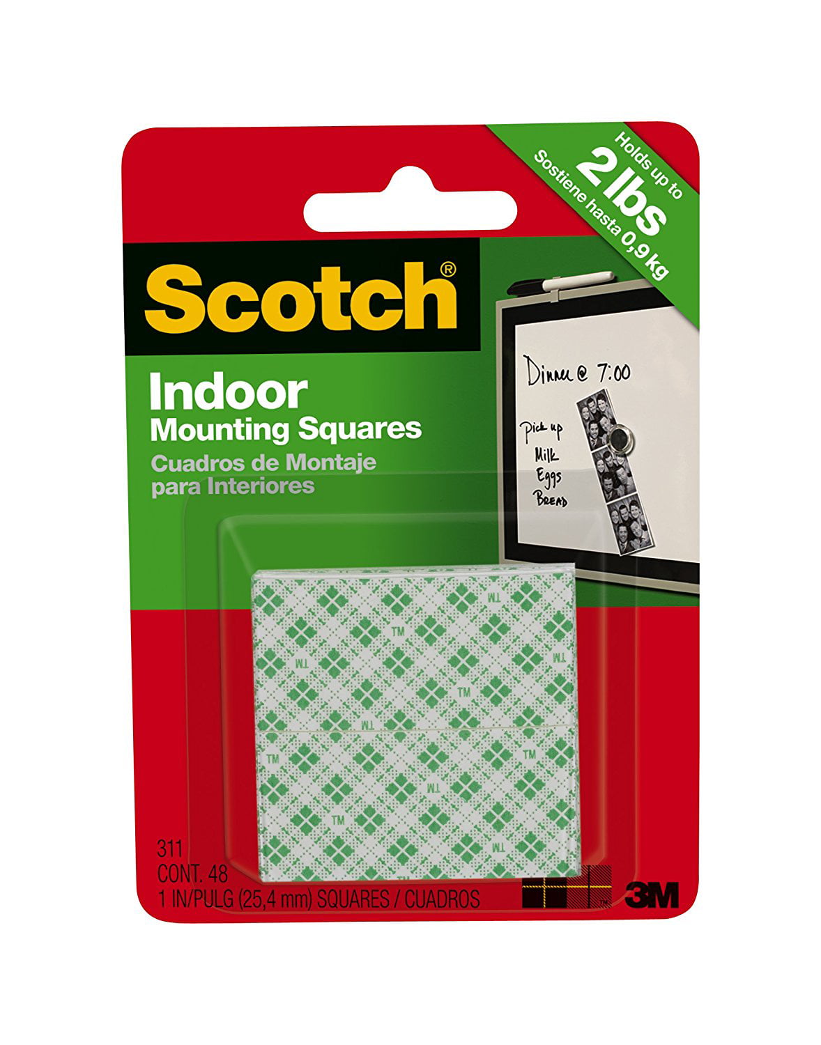 48 Squares 1 1x1 inch Holds up to 6 pounds Scotch Indoor Mounting Tape 