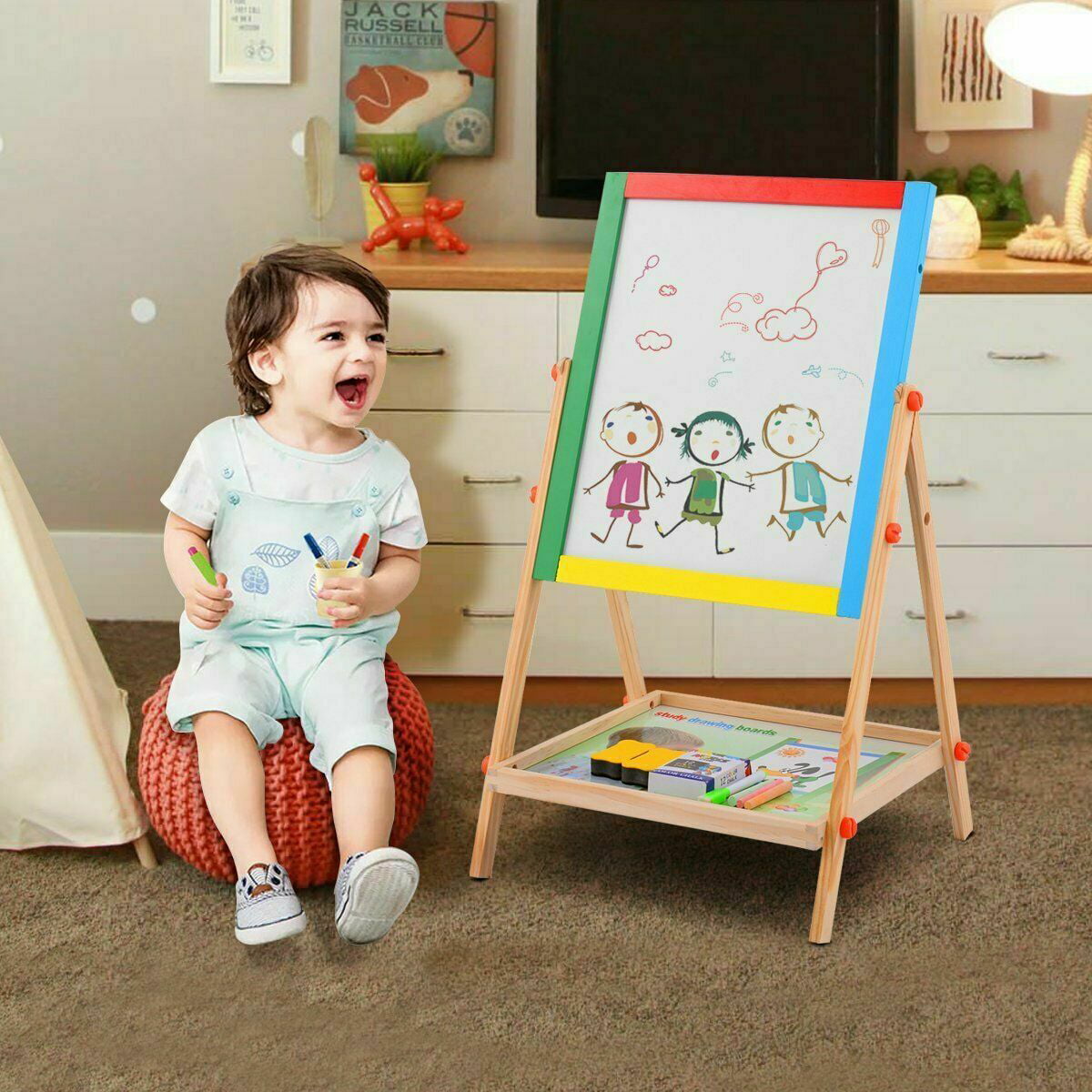 White Wooden Easel Chalk Drawing Board For Kids ARSUK Kids Childrens 2 In 1 Black
