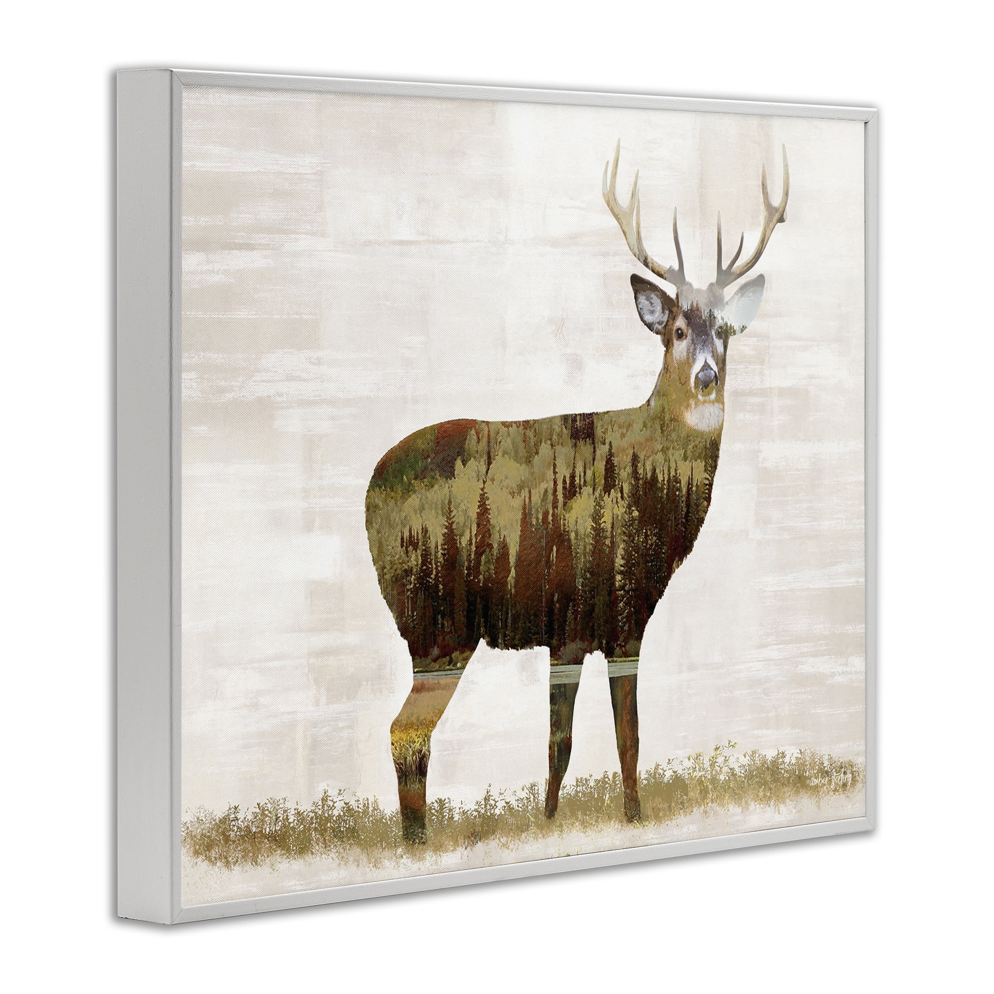 Stupell Industries Forest Pattern Deer Animals & Insects Painting White Framed Art Print Wall Art, 14 x 11