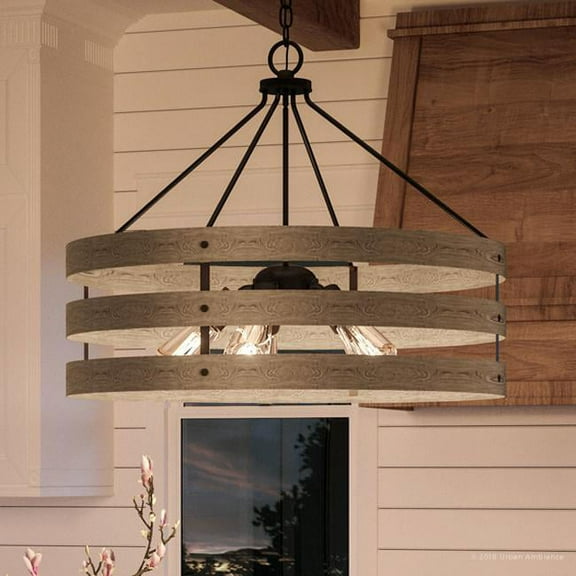 Urban Ambiance Luxury Farmhouse Pendant, Size: 22-3/4"H x 27-3/4"W, with Urban Industrial Style Elements, Charcoal Finish, UHP2478