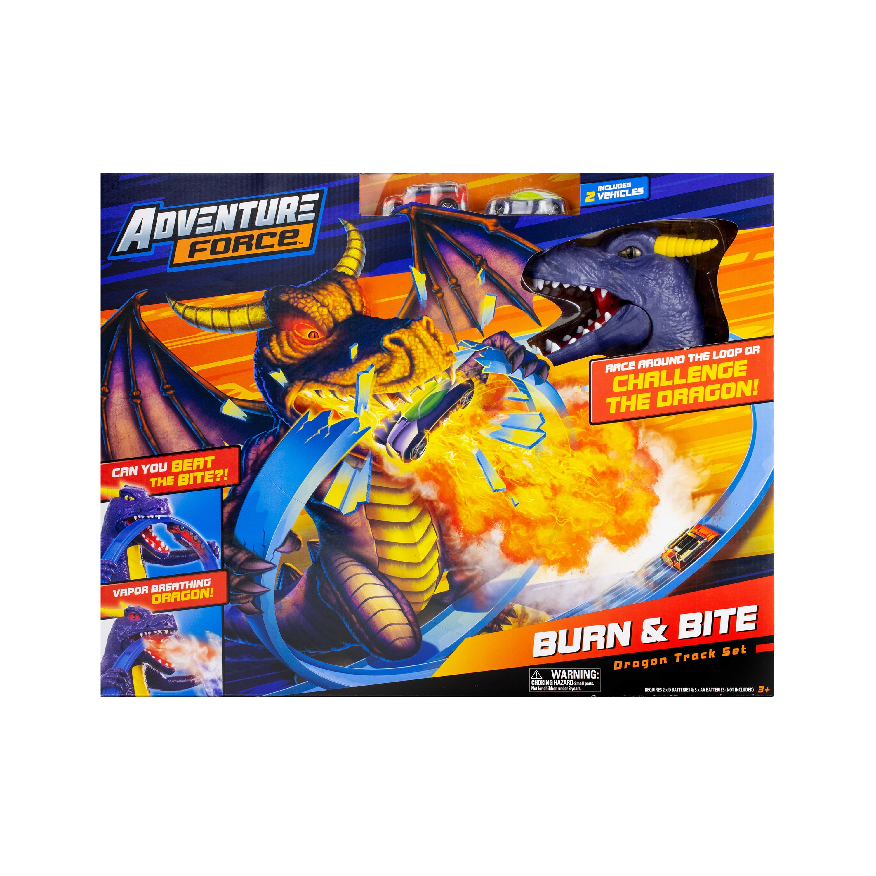 Adventure Force Burn and Bite Dragon Motorized Race Track, Includes 2 Vehicles and Track, Children Ages 3+