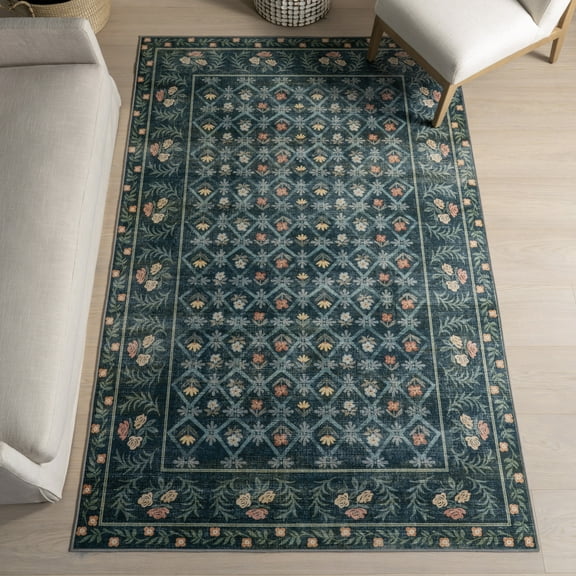 nuLOOM Valley Floral Washable Area Rug, 4' x 6', Valley Teal