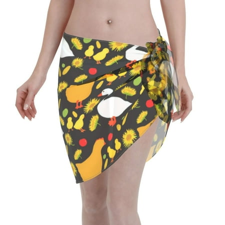 Qekee Farm Goose Women s Short Sarongs Cover Ups Sheer Bikini Wraps for Swimwear