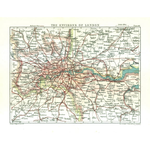 Historic Map - London England - Philip 1904 - Vintage Wall Art