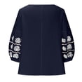 thumbnail image 4 of qILAKOG Women's Summer New Cotton Linen Fresh Sweet Embroidery Balloon Sleeves Solid Color Tops Plus Size M-5XL Loose Casual Slimming Tee Shirts Long Sleeve Round Neck Top Blouse Pullover, 4 of 6