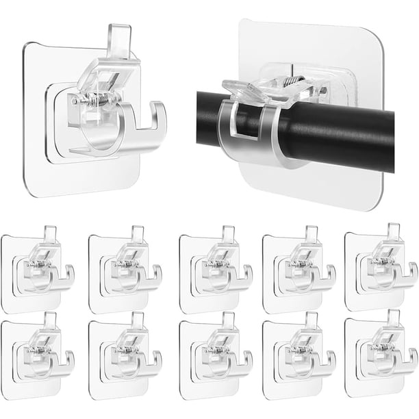 12 Piezas Soporte para Barra de Cortina,Soporte Transparente Autoadhesivo para Barra de Cortina, Soporte Fuerte sin Taladrar para Baño, Cocina, Dormitorio y Salones (Transparente)