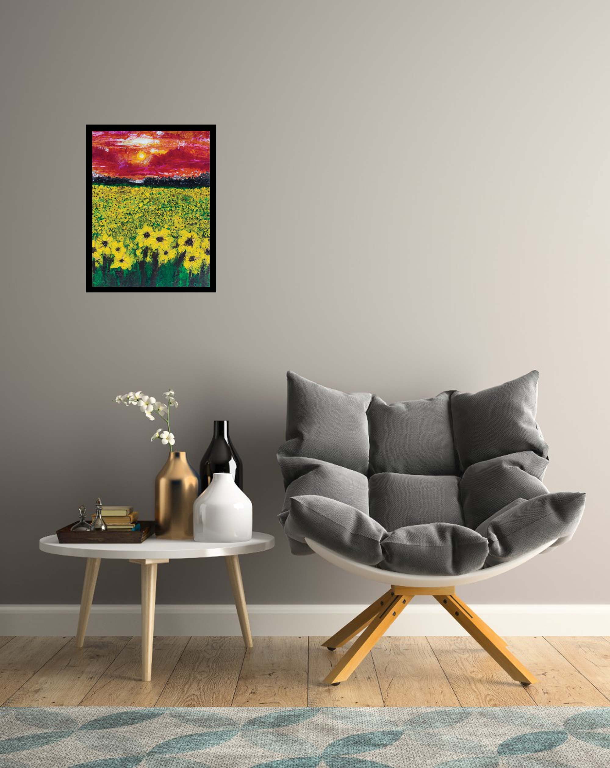 Venice Beach Collection's Field of Sunset Abstract by Artist Sarah Wahl 14x18 Framed Print
