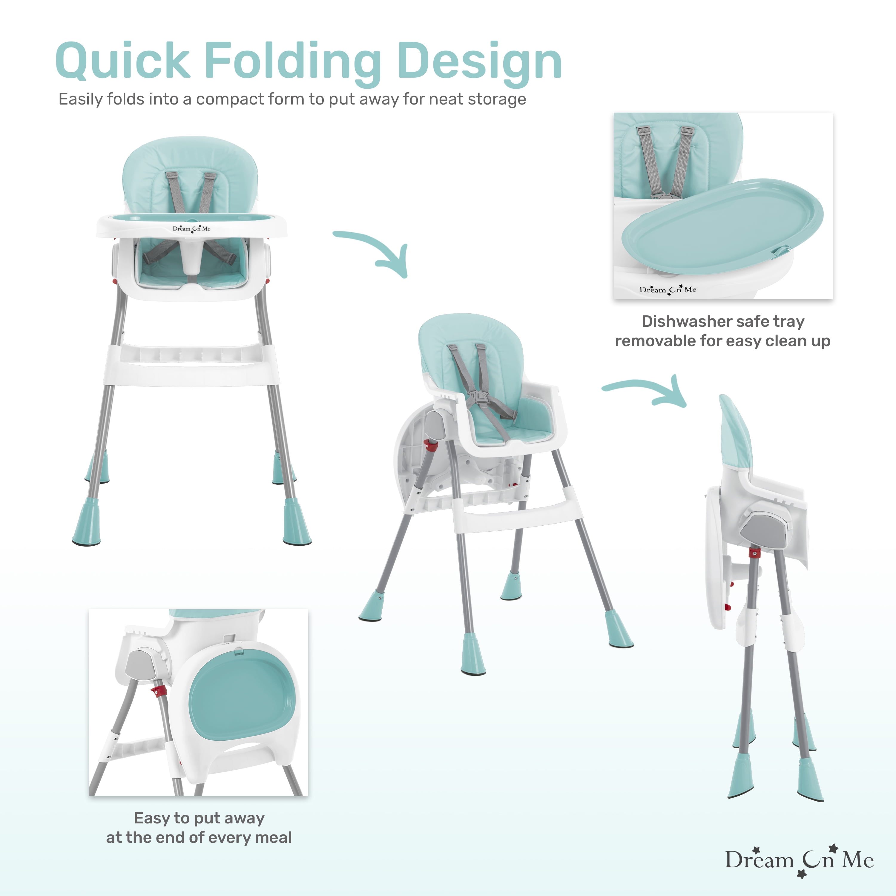 Dream On Me Portable 2-in-1 Table Talk Baby High Chair, Convertible, Compact and Light Weight, Aqua