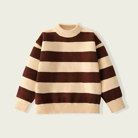 Bnwani Toddler Sweater New Winter Knitted Cotton Crew Neck Warm Striped Sweater Brown
