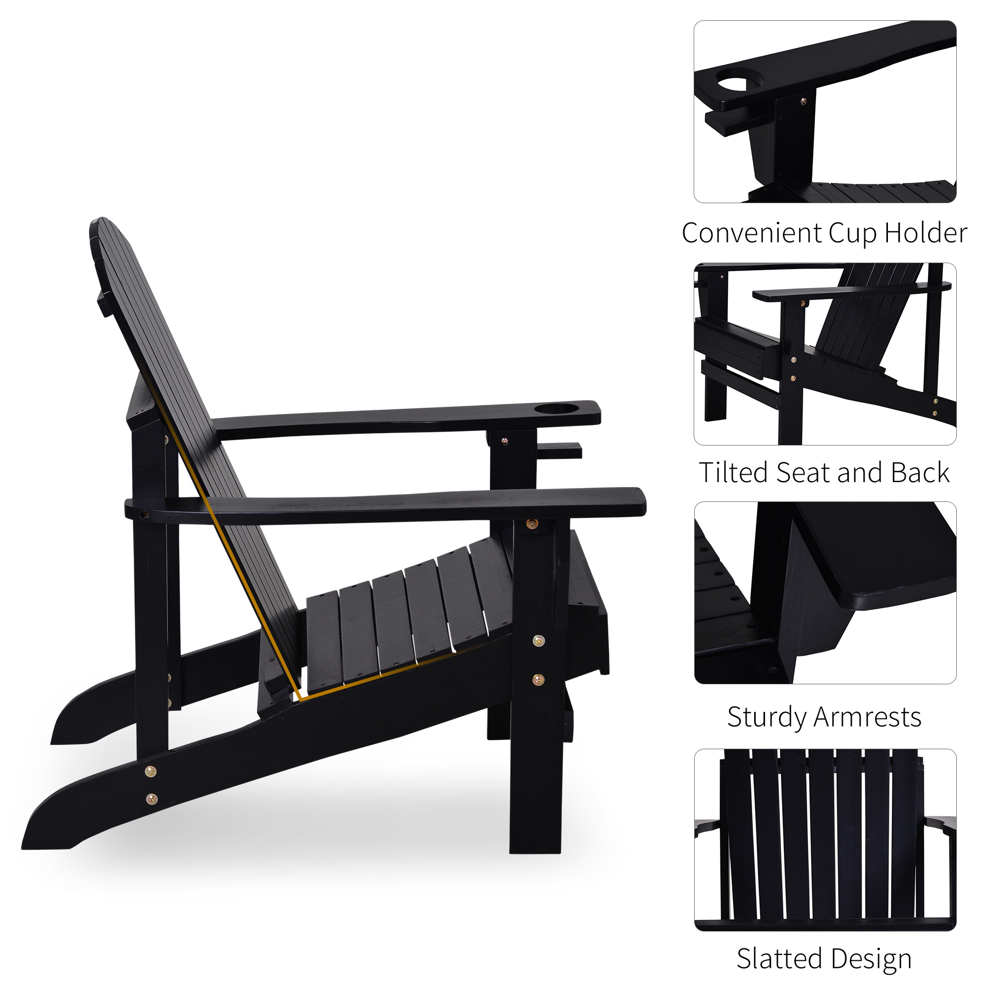 Outsunny Wood Adirondack Chair, Wooden Outdoor & Patio Seating, Black - image 4 of 9
