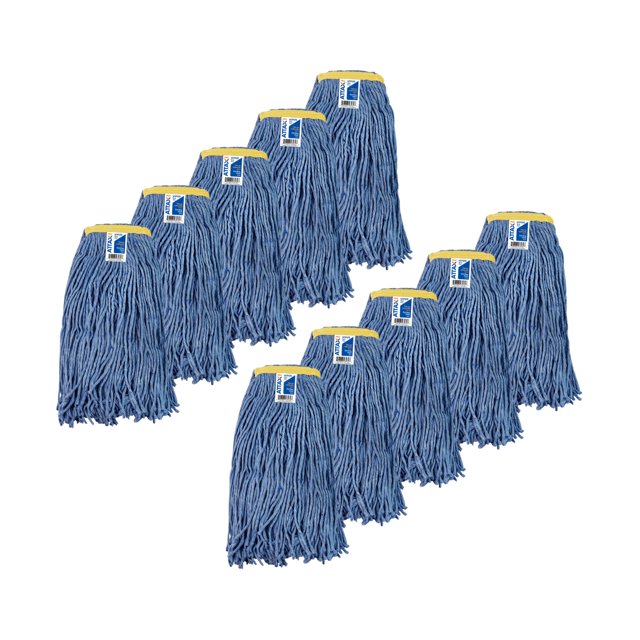 Synthetic String Mop Heads, 16 oz, Narrow Strips, Blue, 10 Pack