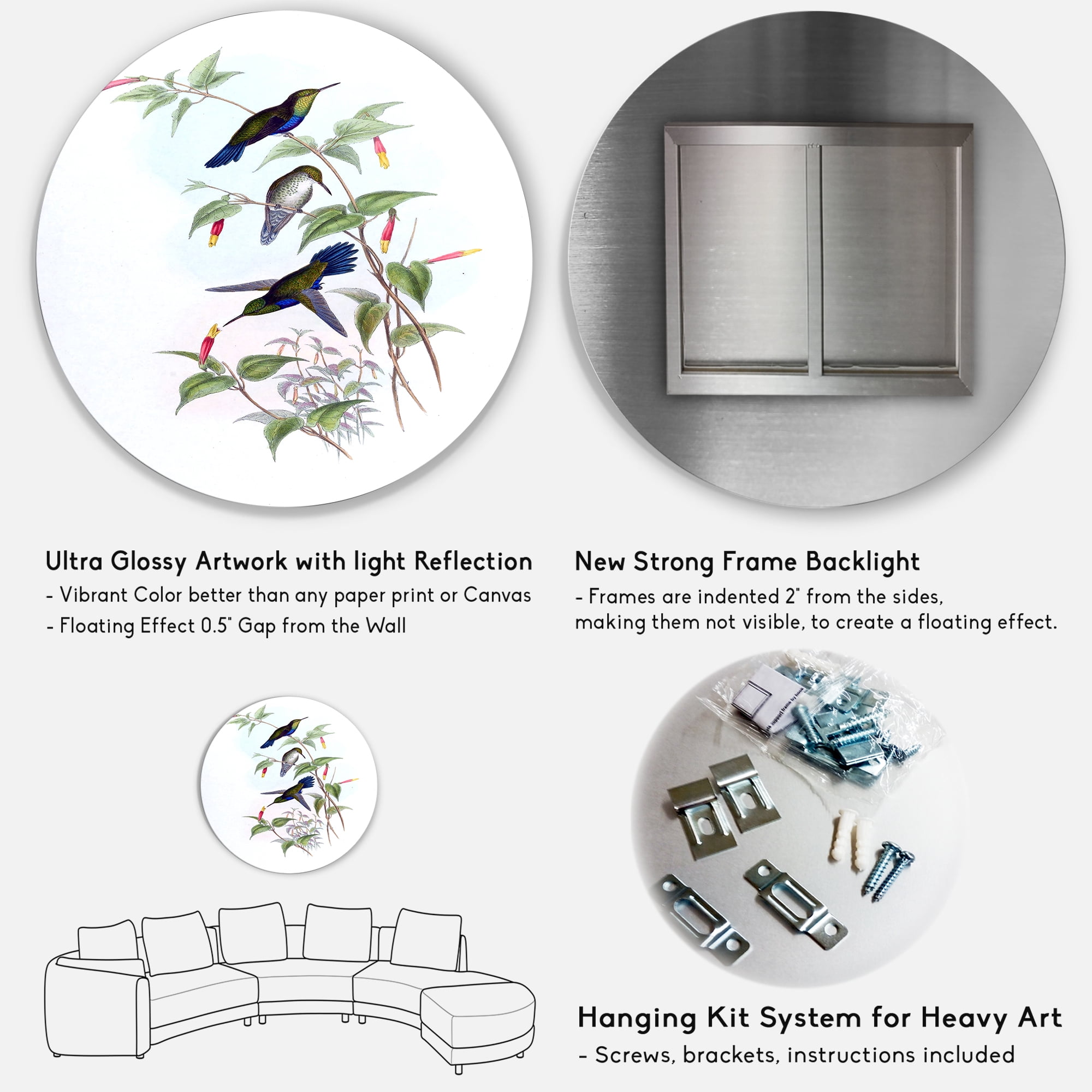 Designart 'Ancient Hummingbird I' Traditional Circle Metal Wall Art 23x23 - Disc of 23